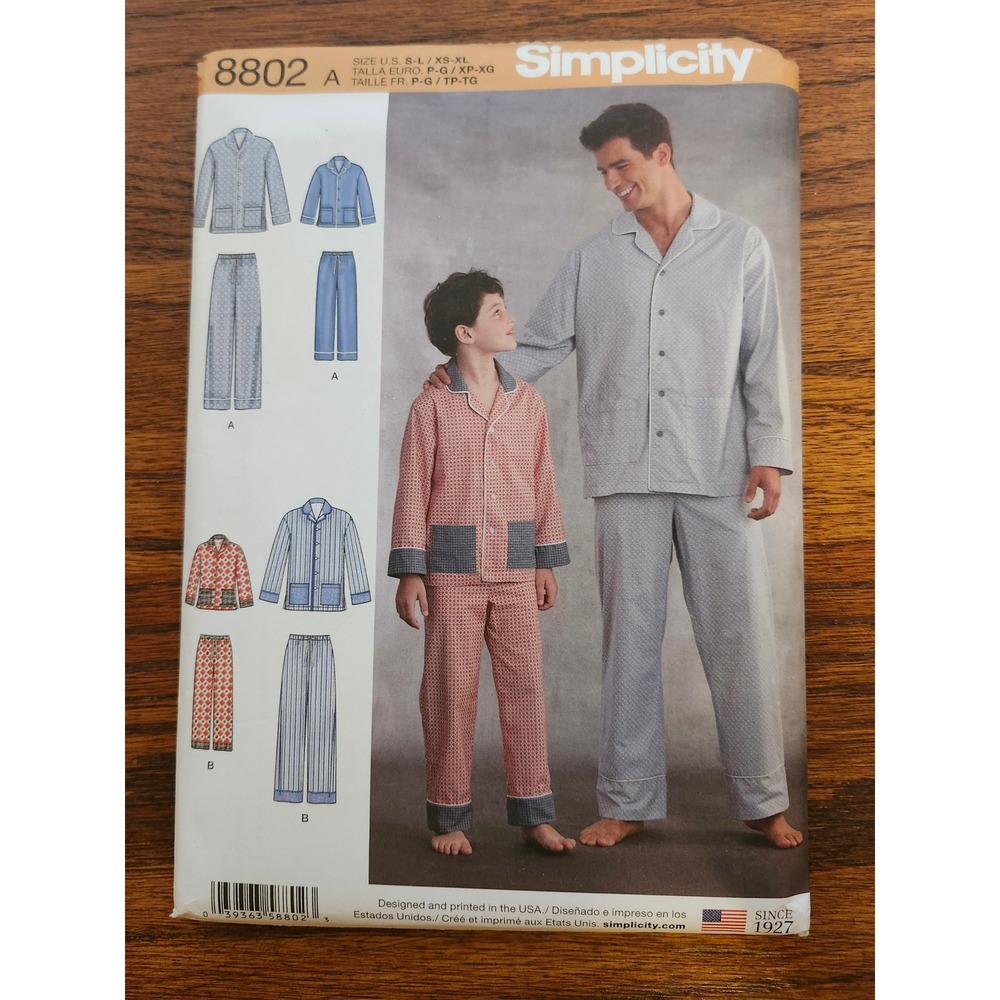 Simplicity 8802 Sewing Pattern Boys Mens Lounge Pants Shirt Pajamas S-L XS-XL‎